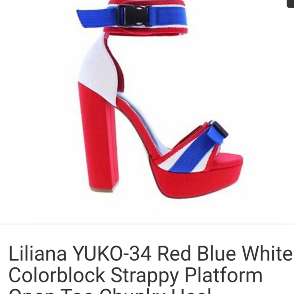 Red, white and blue colorblock platform heels